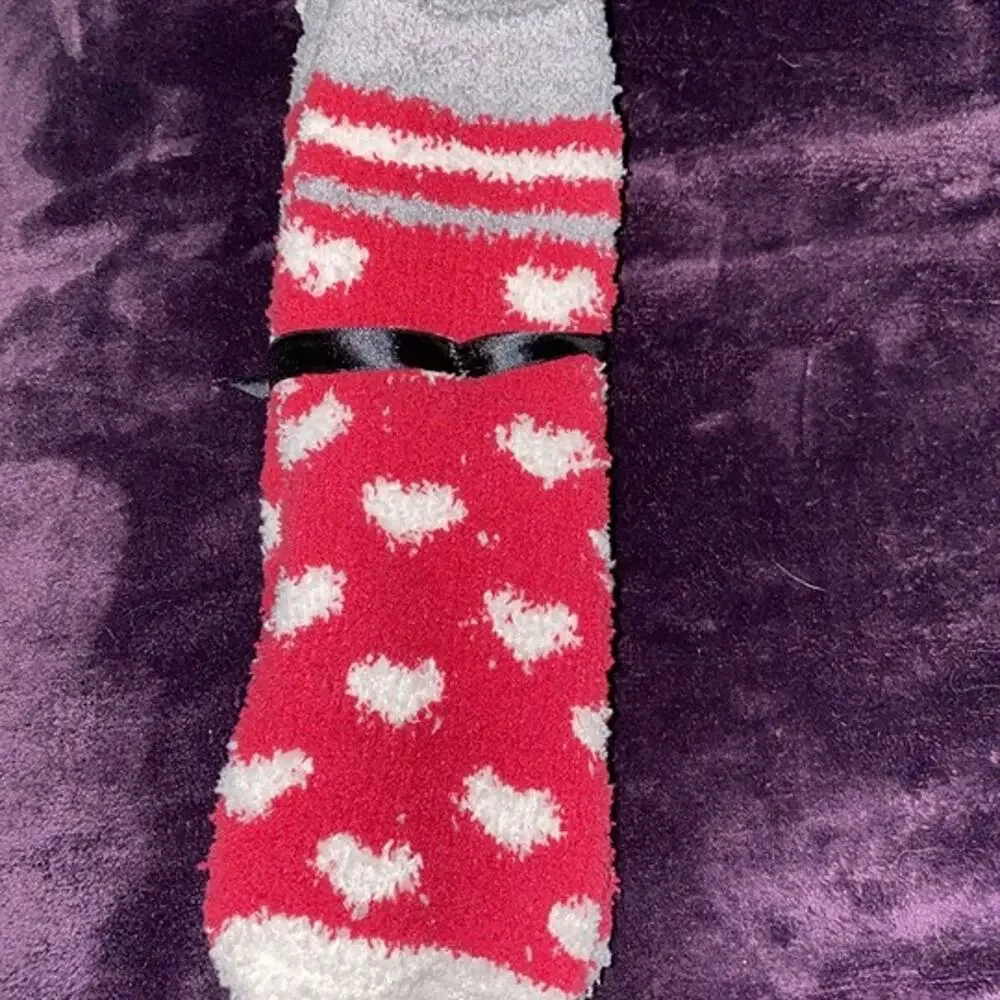 Free Press Patterned Micro Crew Fuzzy Socks 2 Pack Pink Hearts Kitty Cozy OS NWT